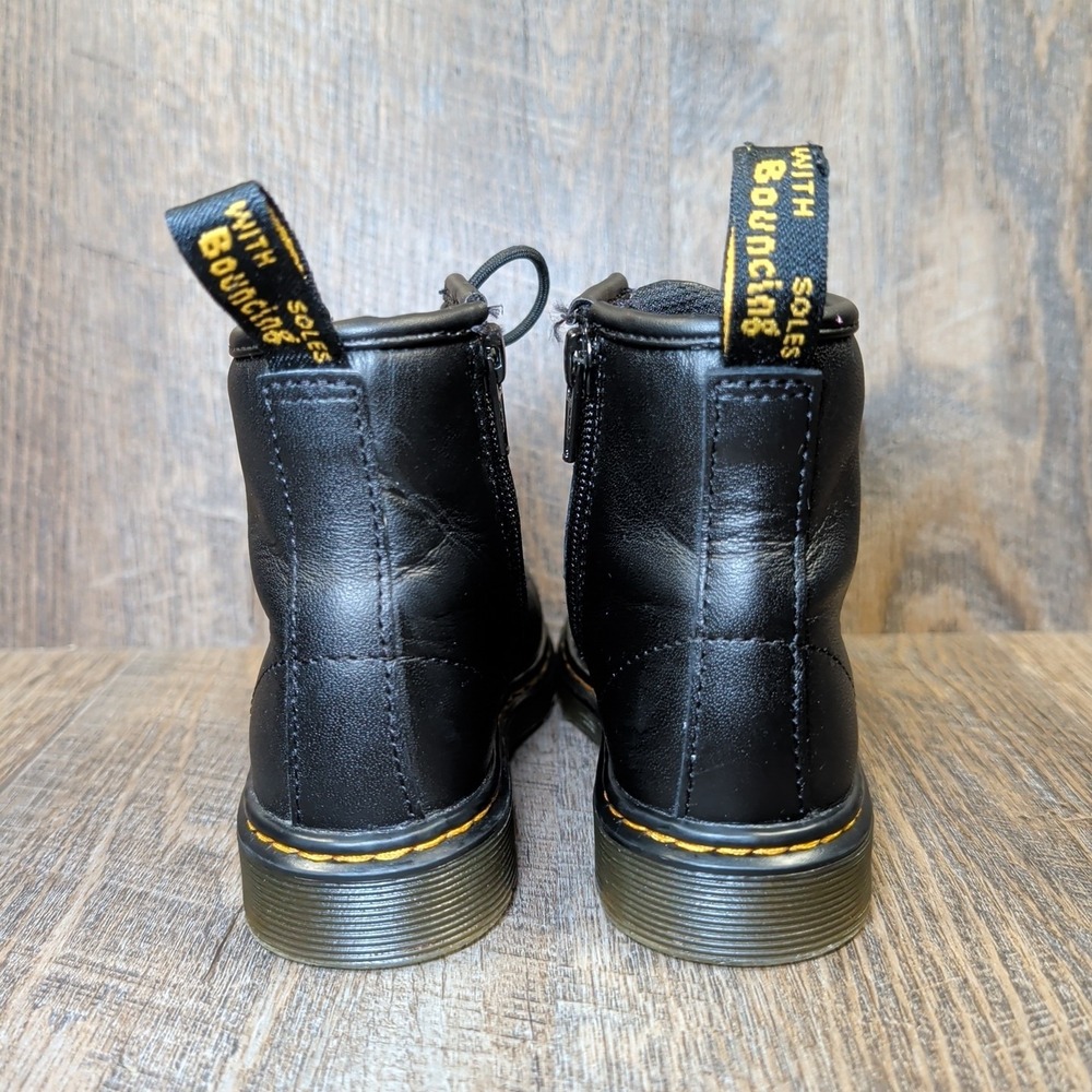 Dr. Martens Unisex Toddler Child Youth Boots Size 10 C Side Zip Black 8 Eyelets - Picture 7 of 13
